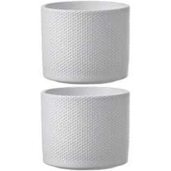 Mica Decorations Plantenpot - Wit - Relief - Keramiek - 17 X 14 Cm -Exporteren Tuin & Thuis Decor Winkel 1000005217 0104