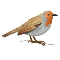 Decoris Tuindecoratie Vogel - Roodborstje - Metaal - Bruin - 38 Cm