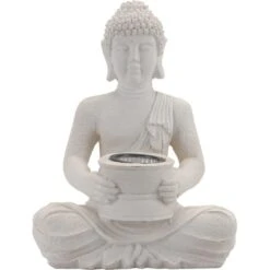 Merkloos Tuinbeeld - Boeddha - Incl Verlichting - Solar - Polystone - 31 Cm