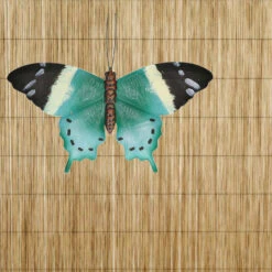 Merkloos Tuindecoratie Muurvlinder - Zwart En Turquoise Blauw - Metaal - 44 Cm -Exporteren Tuin & Thuis Decor Winkel 1000011024 0102