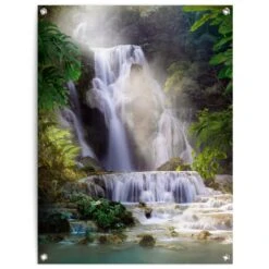Tuinposter Waterval 80x60 Cm Groen