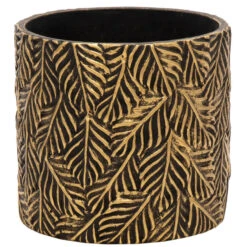 Mega Collections Plantenpot - Keramiek - Antraciet/goud - D14 Cm