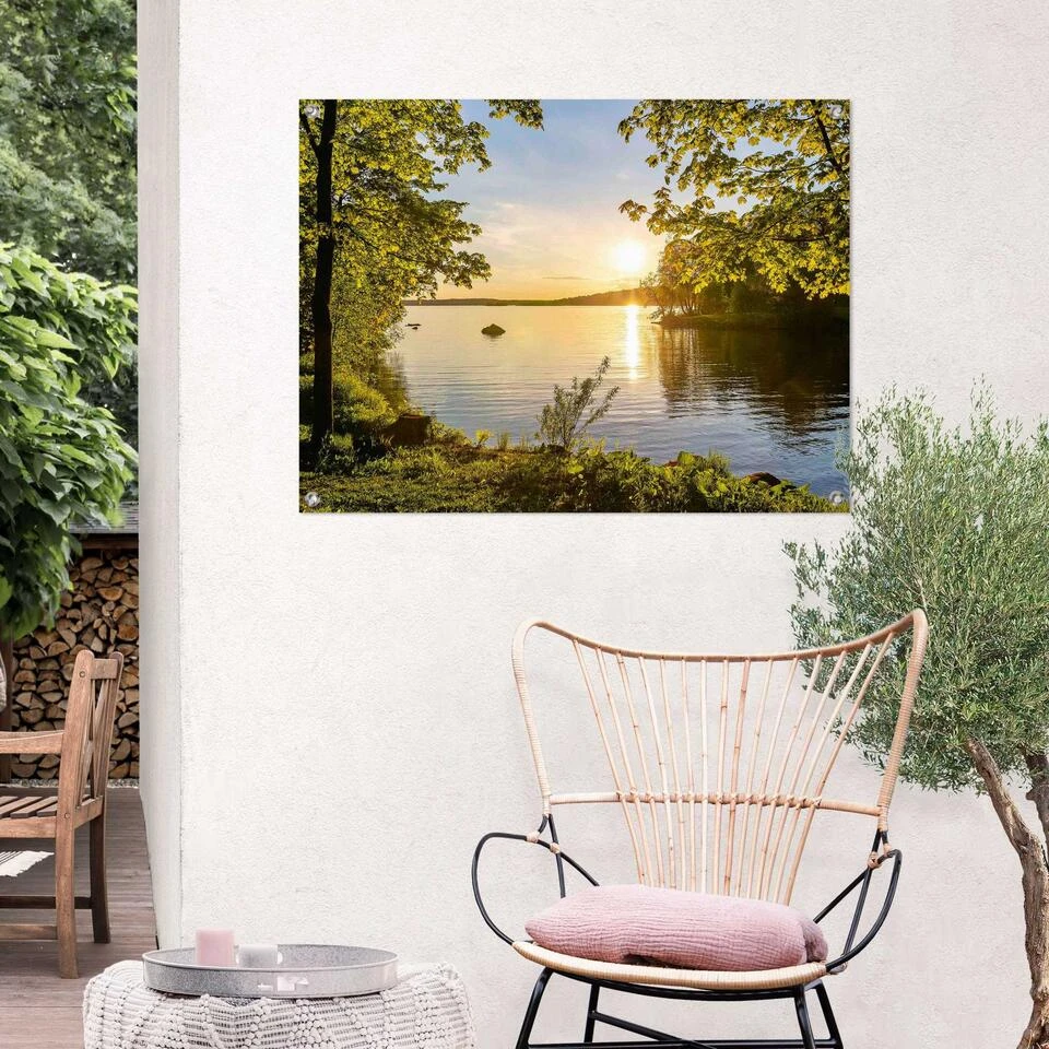 Tuinposter Zonsondergang Aan Het Meer 60x80 Cm Groen 2 Tuinposter Zonsondergang Aan Het Meer 60x80 Cm Groen - Afbeelding 2