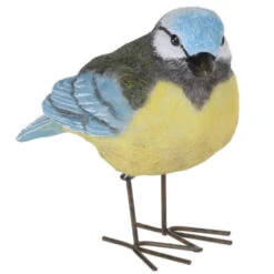 Merkloos Decoratie Tuinbeeld Vogeltje - Pimpelmees - Metaal - 10 Cm