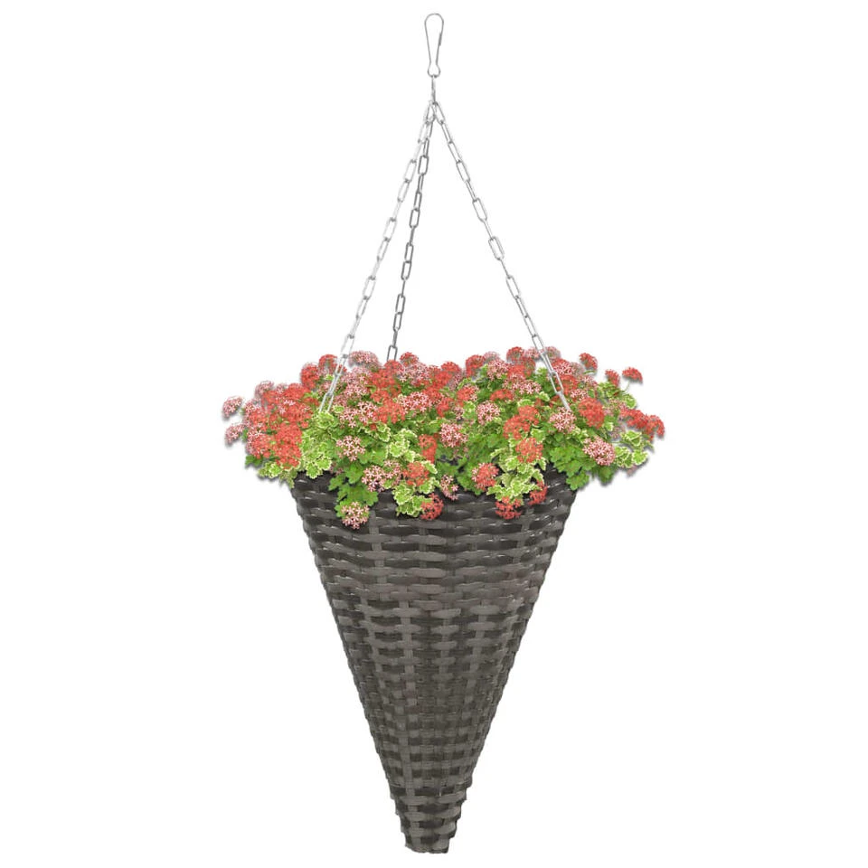 VidaXL Bloemenmanden Hangend 2 St Poly Rattan Grijs 2 VidaXL Bloemenmanden Hangend 2 St Poly Rattan Grijs - Afbeelding 2