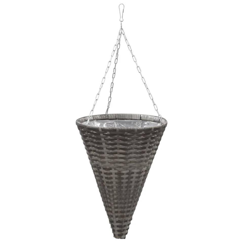 VidaXL Bloemenmanden Hangend 2 St Poly Rattan Grijs 3 VidaXL Bloemenmanden Hangend 2 St Poly Rattan Grijs - Afbeelding 3