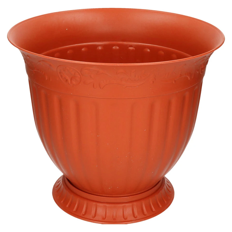 Hega Hagor Plantenpot - Bruin - Kunststof - 30 X 34 Cm - Incl. Schaal 2 Hega Hagor Plantenpot - Bruin - Kunststof - 30 X 34 Cm - Incl. Schaal - Afbeelding 2