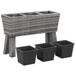 VidaXL Plantenbak Verhoogd Met 3 Potten 72x25x50 Cm Poly Rattan Grijs -Exporteren Tuin & Thuis Decor Winkel ee36c63169974d8fb0a2b1c7c0affd58